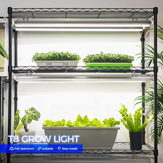 Barrina Grow Lights for Indoor Plants 3FT 5000K Daylight White Full Spectrum Plant Lights 180W(6 x 30W 1000W Equivalent) T8 Grow Light Bulbs LED Grow Light Strips Linkable Design 6-Pack