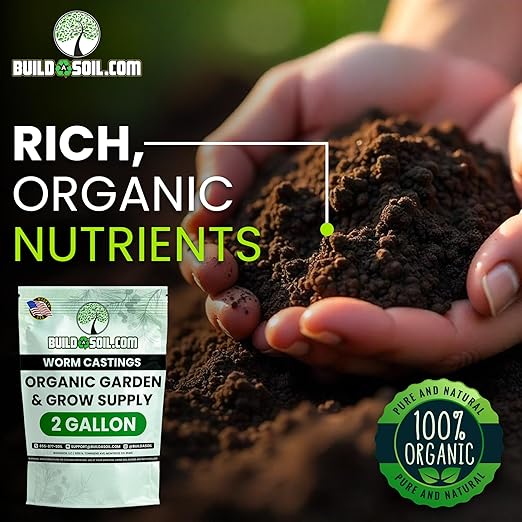 BuildASoil Worm Castings for Gardening - Vermicompost Organic Fertilizer for Lawns - Ensures Larger Plants &amp More Vegetables - Natural Earthworm Castings for Plants (1 Cubic Foot/Bag) (2 Gallon)