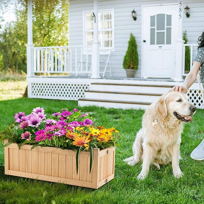 LDAILY Foldable Raised Garden Bed Easy Assembly Raised Bed with Bottom &amp 2 Drainage Holes Wood Planter Box for Flowers/Vegetables/Fruits in Backyard Patio (27.5 L x 12 W x 10 H)