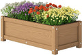 HDPE Planter Box All-Weather Outdoor Garden Bed Easy to Assemble Drainage System Low Maintenance Non-Fading for Flower/Herb/Seed (Teak)