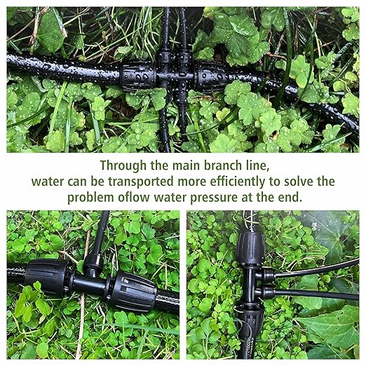 100FT 1/2 Inch Drip Irrigation Tubing with 10 Pack 1/2 to 1/4 Drip Irrigation Fittings Drip Line Hose &amp Push-to-Fit 3-Way | 4-Way | 6-Way Splitter Connectors for Drip Irrigation System