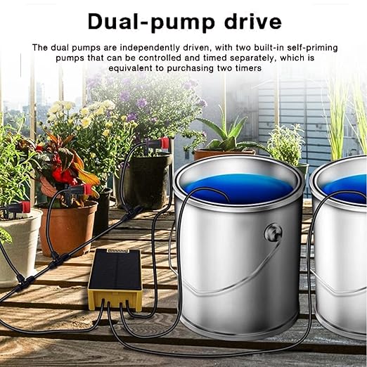 Professional Automatic Drip Irrigation Kits Solar Dual Pump Garden Plant Watering System Indoor Outdoor Watering Device Intelligent Timing Rainwater Sensing Drip Irrigation