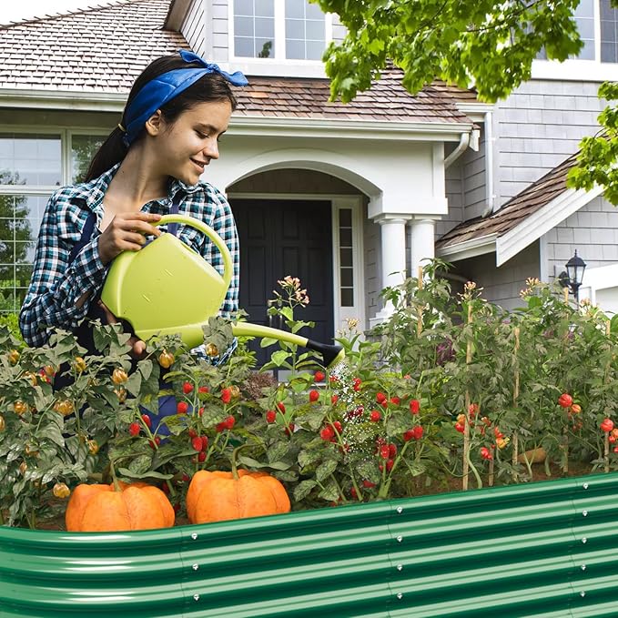 FRIZIONE 11FT(L)×3FT(W)×2FT(H) Galvanized Raised Garden Bed Outdoor Metal Raised Garden Beds for Flower Raised Planter Box Outdoor for Herb Vegetable-Dark Green