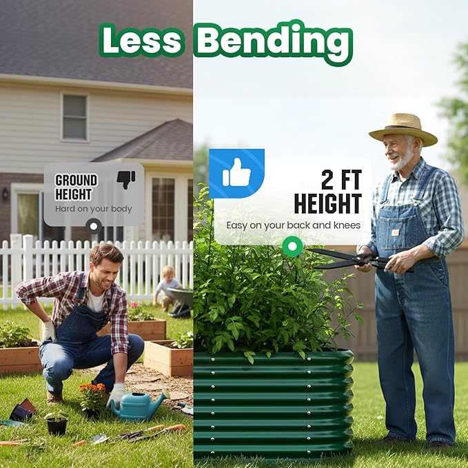 Quictent Galvanized Raised Garden Bed Kit 8x4x2 ft Oval Metal Planter Box Tall for Vegetables Outdoor Backyard Strengthened by Crossbar Dark Green
