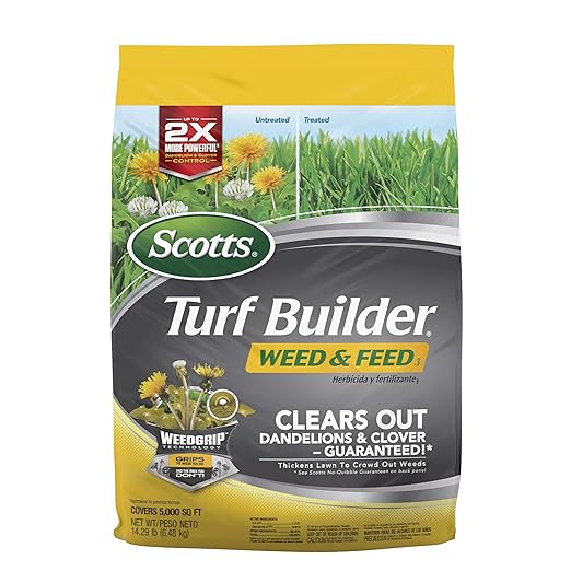 Scotts Turf Builder Weed and Feed3 - Weed Killer Plus Lawn Fertilizer Controls Dandelion and Clover Grass Fertilizer For Up To 5000 sq. ft. 14.29 lbs.