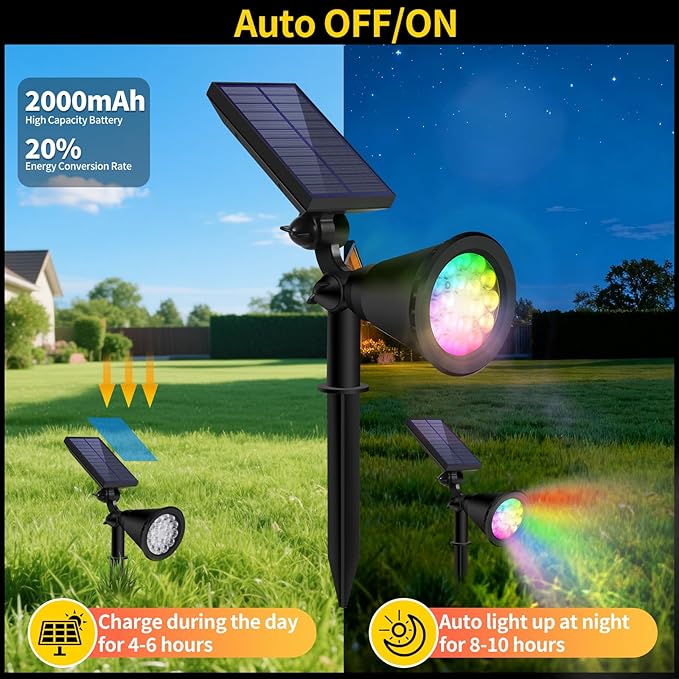 Solar Spot Lights Outdoor Waterproof 18 LED Solar Powered Landscape Lighting Low Voltage Auto On/Off for Garden Yard Tree Flag Wall Pathway 4 Pack