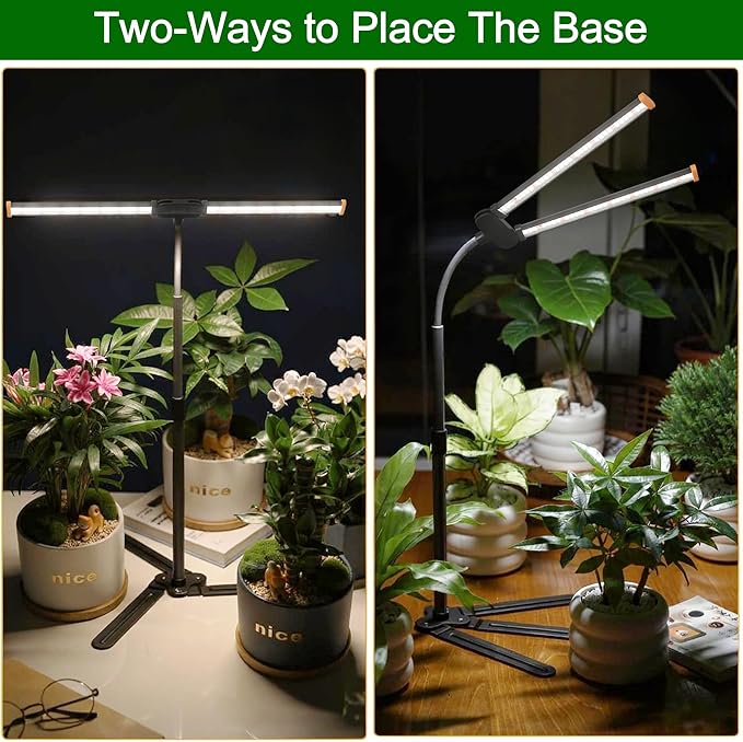 Grow Light for Indoor Plants6000K (100W Equiv) White Full Spectrum Growing Lamp with Base Stand for Home Office Desk top Pot Plants Growth Timer 4/8/12Hrs &amp Height Extendable 10-25''