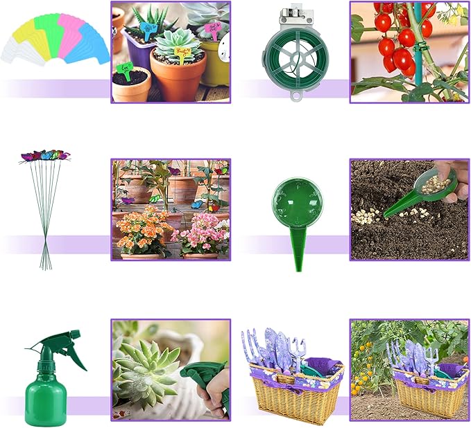 EAONE 43Pcs Garden Tools Set with Basket Floral Gardening Hand Tools Gardening Gifts for Women and Plant Lovers Heavy Duty Tools Kit Including Gardener Gloves Trowel Weeder Hand Rake and Pruner