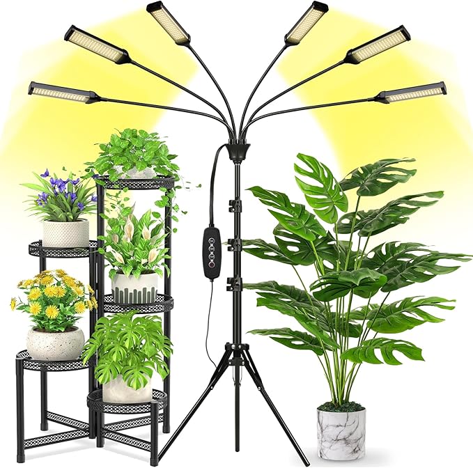 LED Grow Light Coverage and Upgraded Larger Board Full Spectrum Grow Lamps for Indoor Hydroponic Growing Light with High PPFD (6 Light Heads)