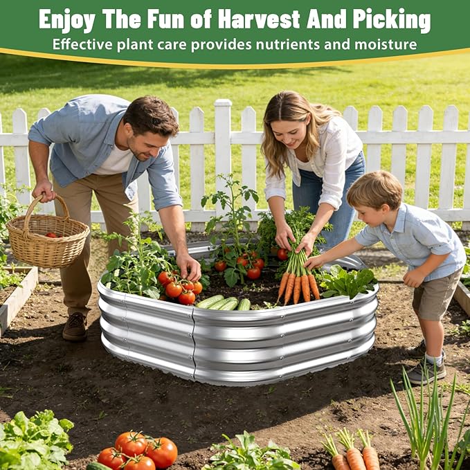 Hexagon Raised Garden Bed 48 Inch Diagonal &amp 12 Inch Tall Galvanized Steel Planter Box with Wave-Shaped Metal Panels for Outdoor FlowerTreeHerb &amp Vegetable Garden (Silver 4FT X 1FT)