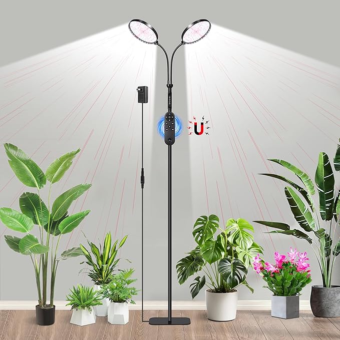 Plant Light for Indoor Plants Red &ampWhite Light Full Spectrum Grow Light with Height Adjustable and Stand for Growing Large Tall Plants Floor LED Grow Lamp with 4/8/12/18 Hour Timer &amp10 Dimmi