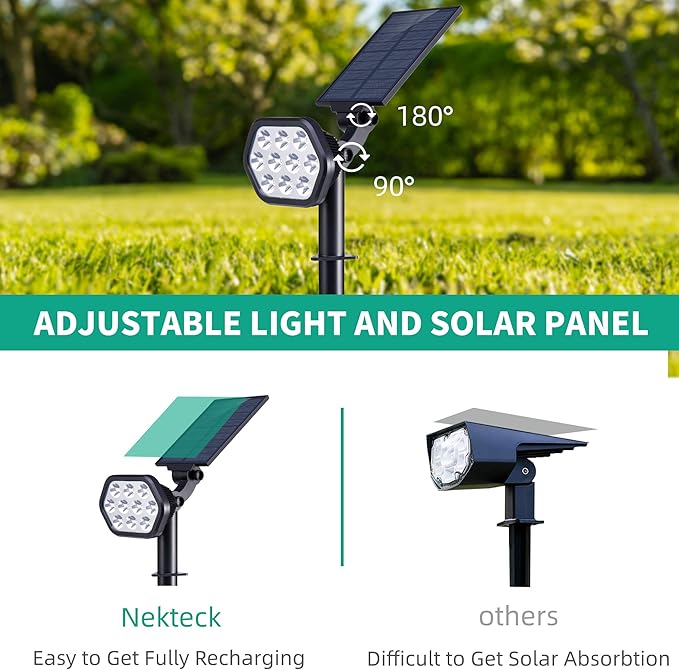 Nekteck Solar Lights Outdoor10 LED Landscape Spotlights Powered Wall Lights 2-in-1 Wireless Adjustable Security Decoration Lighting for Yard Garden Walkway Porch Pool Driveway (2 Pack Warm White)
