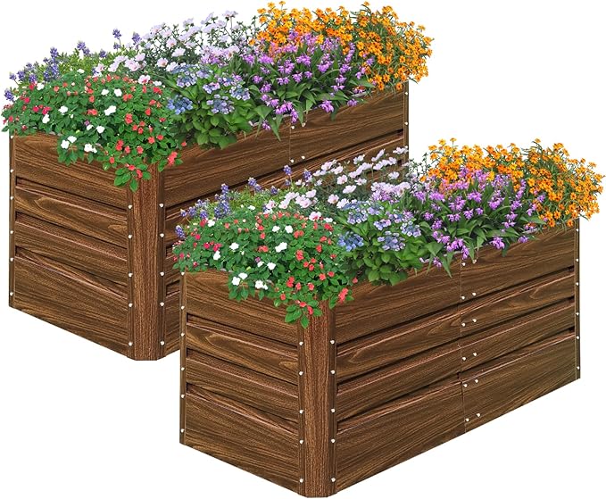 SnugNiture 2 Pcs 4x2x2FT Raised Garden Bed Galvanized Planter Garden Boxes Outdoor Deep Root Planter Raised Bed for Vegetables Flowers HerbsBrown