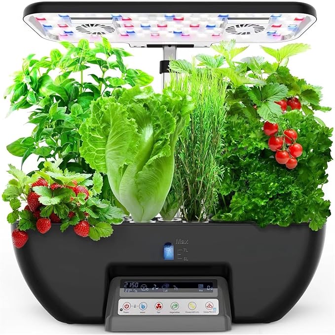 Aeroponic Tower Garden System with 102 28W Full Spectrum Grow Lights and 2 Fans Hydroponic Tower 17 Hole Hydroponics Tower Harvest Fresh Veggie Black