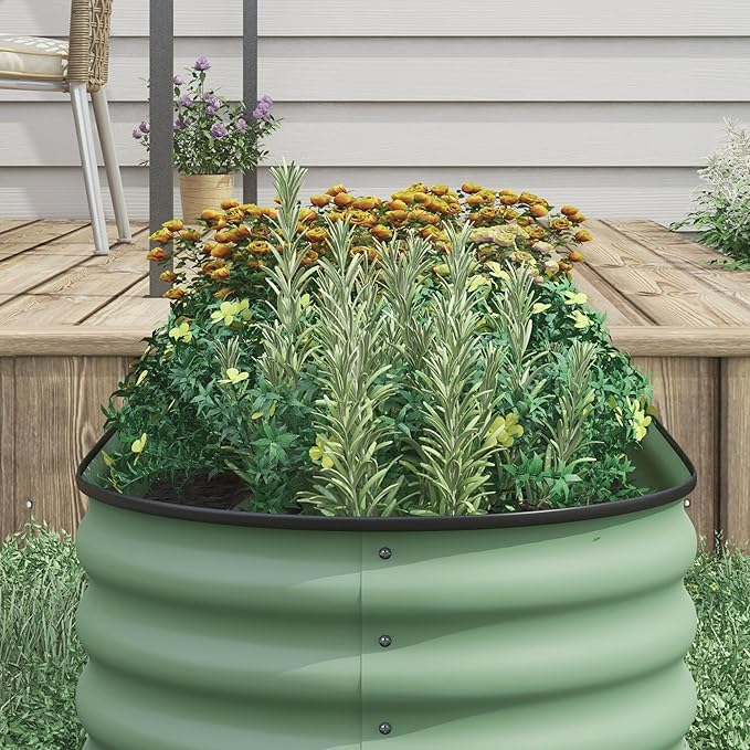 Outsunny 6.5' x 2' x 1.4' Galvanized Raised Garden Bed Kit Outdoor Metal Elevated Planter Box with Safety Edging Easy DIY Stock Tank for Growing Flowers Herbs &amp Vegetables Green