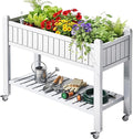 YITAHOME 42.5x17.3x35.4 in Raised Garden Bed Outdoor Plastic Planter Box with Wheels Legs Drain Plug and Storage Shelf for Plants Vegetables Flowers Herbs White