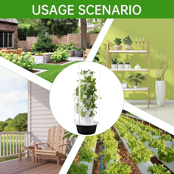 Auto Water Circulate Hydroponics TowerSoilless Cultivation Vertical Tower Farming Garden PlanterHydroponics Growing Towerwith Water Circulation and Automatic Timer Black-7layers+plantlight