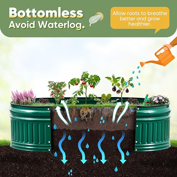 KING BIRD Raised Garden Bed Kit 2025 Upgraded Modular DIY Galvanized Planter Garden Box Outdoor for Gardening Vegetables Flowers Elegant Roman Column Design 94x24x12 in Dark Green