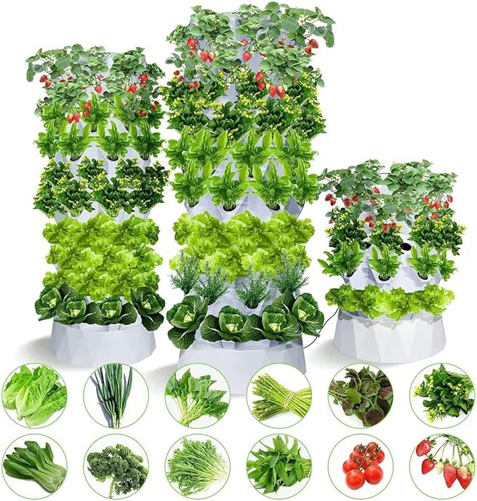 Hydroponic Tower Growing sytem Indoor hydroponic Grow Vertical Grow Tower Sites with Pump and Movable Water Tank for Fruits and Veget