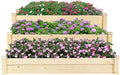 Misc 3-Tier Wooden Raised Bed Garden Planting Box Growing Flower Vegetables Brown Modern Contemporary Wood