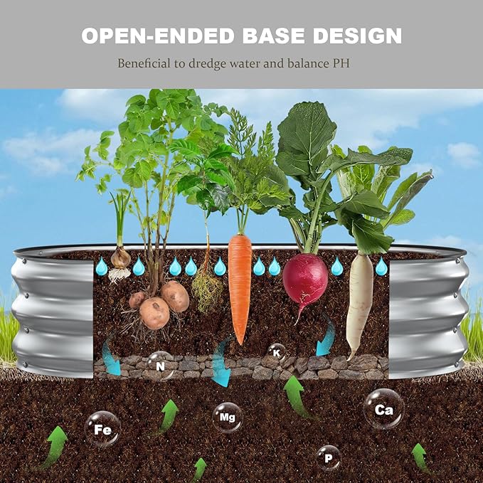 2 Pack 4x2x1FT Galvanized Raised Garden BedsRaised Garden Bed with Safety Edging and GlovesOval Metal Planter Box for Gardening Vegetables Flowers Herb-Silver