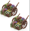 HAPPYGRILL Wooden Wagon Planter Box 2-Tier Raised Garden Bed w/Wheels &amp Drainage Hole Decorative Garden Planter for Flowers Herbs Vegetables Indoor Outdoor Flower Cart for Patio Garden Balcony