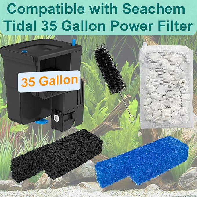 Aquarium Media Maintenance Kit Compatible with Seachem Tidal 35 Gallon Power Filters Includes 4 Packs Ceramic Rings 4 Packs Blue Foam Filters and 4 Packs Carbon Sponge Filters