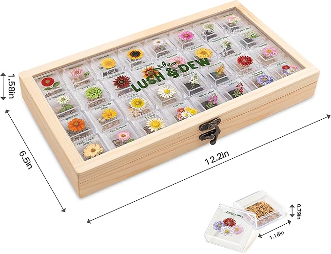 Lush&ampDew Cut Flower Seed Bank Gardening Gifts for Mom Women 32 Varieties Non-GMO Annual &amp Perennial Wildflower Seeds for Planting in Raised Garden Bed Home Garden Zinnia Sunflower Zone 3-1