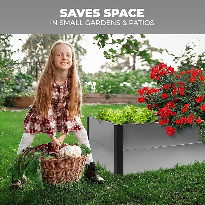 Outland Living Galvanized Metal Raised Garden Bed for Gardening with Aluminum Corner Brackets - Planter Box for Outdoor Plants Vegetables Herbs 2’ x 4’ x 1.3'
