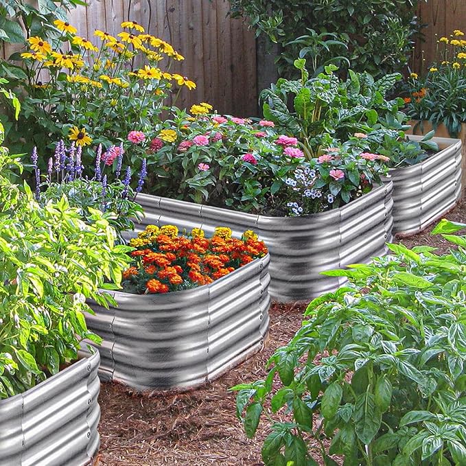 Raised Garden Beds Outdoor 8×4×1 Ft DIY Galvanized for Vegetables 12-in-1 Modular Metal Bed Kit Gardening Planters