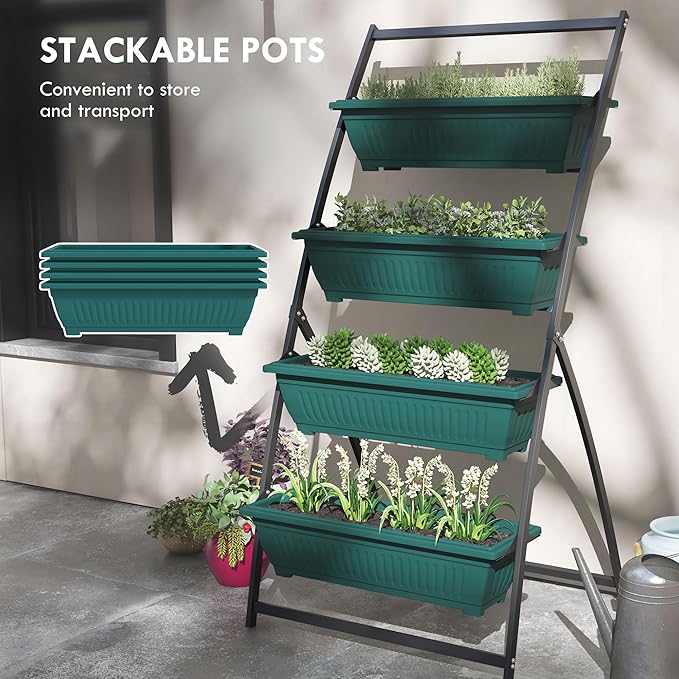 Raised Garden Bed 4 Tier Vertical GPlanter Set 4 Outdoor Planter Boxes with Stand Self Draining Design Elevated Gfor Vegetable Flowers Herbs Green