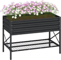 Outsunny Raised Garden Bed with Galvanized Steel Frame Storage Shelf and Bed Liner Elevated Planter Box with Legs for Vegetables Flowers Herbs Dark Gray