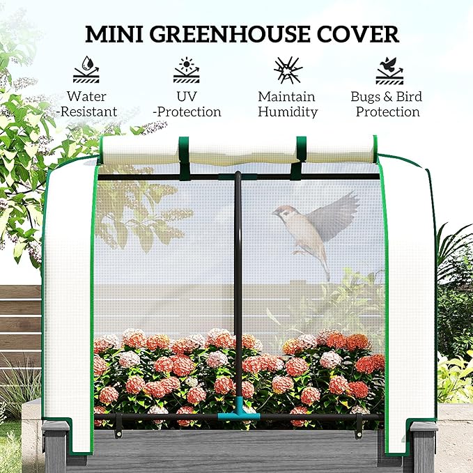 Outsunny Raised Garden Bed with PE Greenhouse Cover Outdoor Elevated Wood Planter Box for Herbs and Vegetables Use for Patio Backyard Balcony 35 x 22 x 47 inch Dark Gray