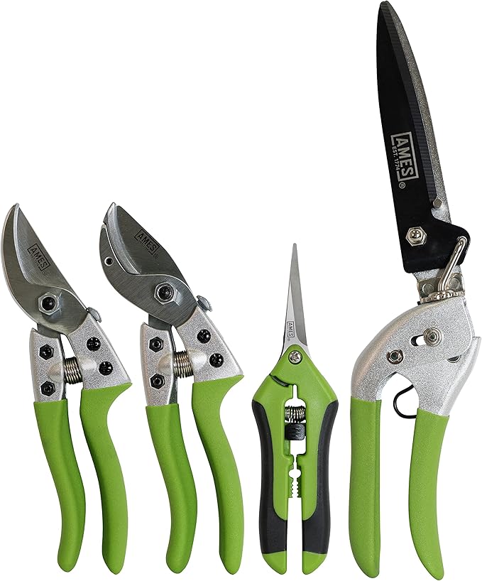 AMES 20213344 4-pc. Pruning Tools Kit with Bypass &amp Anvil Pruners Garden Snips Grass Shears &amp Canvas Case