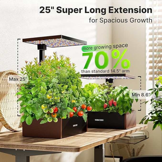 SUNCOZE 20 Pods Hydroponics Growing System Kit Indoor Herb Garden with 30W LED Grow Light 10L Large Water Tank Up to 25 Height Plants Germination Kit with Quiet Pump Black