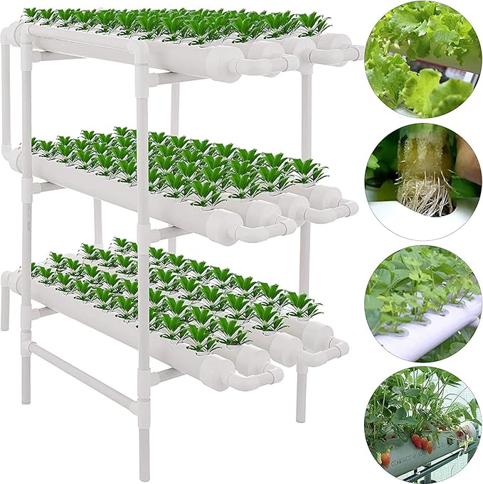 DreamJoy 3 Layers 108 Plant Sites Hydroponic Site Grow Kit 12 Pipes Hydroponic Growing System Water Culture Garden Plant System for Leafy Vegetables Lettuce Herb Celery