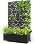 Metal Raised Garden Bed with Trellis 2 in 1 Trellis with Planter Box &amp Privacy Screen for Climbing Plants Vine Outdoor Standing Flower Beds with Drainage Holes47.2L x 16.7W x 70.8H(Black-S