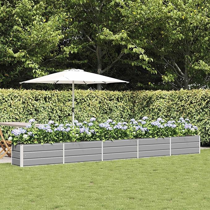 Outdoor Metal Raised Garden Bed Steel Planter Box for Gardening Vegetables Fruits Flowers Easy Assembly 188.98 x 19.69 x 17.72 in Light Gray-816