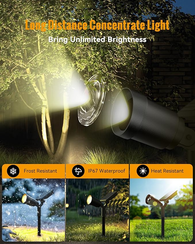 Solar SpotLights Outdoor 2 Pack Solar Spot Lights Outdoor Waterproof IP65 with 3 Lighting Modes for Garden Landscape Pathway Pool Area Tree Decor