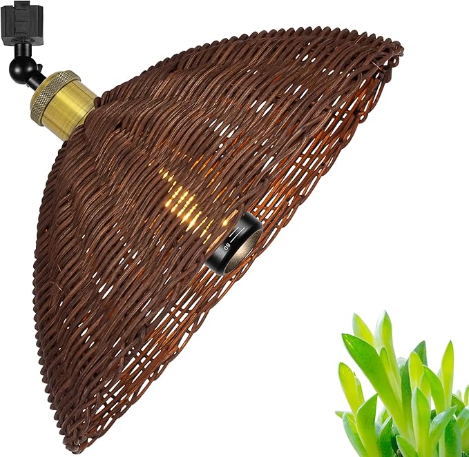 J-Type Track Lights Full Spectrum 10W LED Focusing Bulb Plant Grow Spotlight for Juno Track Gimbaled Light Brown Natural Boho Wicker Hand Woven Cover for Green House Customizable