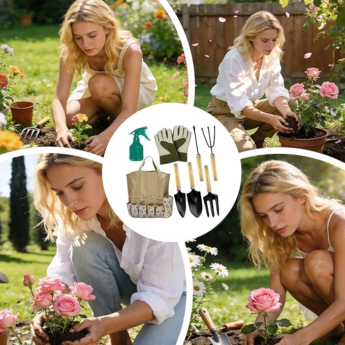 Garden Tool Set - Complete Outdoor Planting Kit Heavy Duty Hand Cultivator Tools with Sturdy Steel Construction Ergonomic Grip Performance Function Ideal for Gardeners Beginners Mom Grandpa Grandma