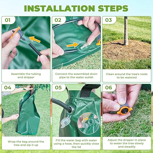 HIRALIY 20 Gallon Tree Watering Bag 3 Pack Slow Release 1-5 Days Deep Root &amp Automatic Drip Irrigation System for Multi-Trunk Newly Planted Small Trees and Shrubs