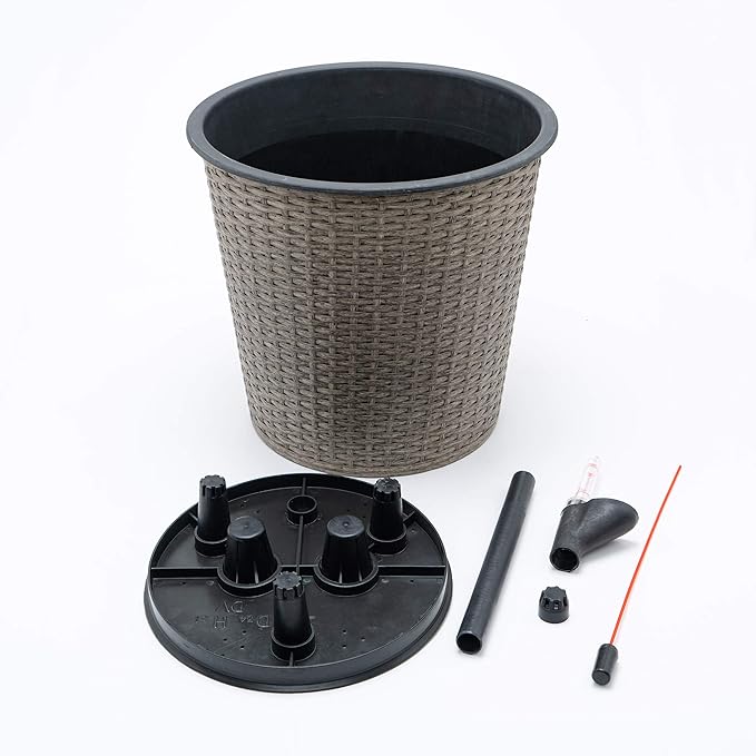 13 in.Gray Wicker Self Watering Planter