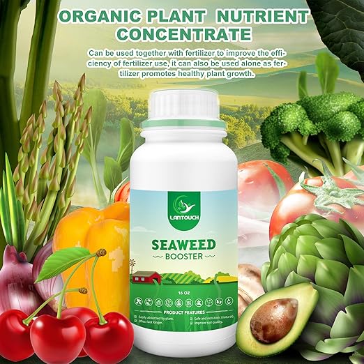 Organic Seaweed Booster Plant Nutrient Concentrate Kelp Lawn and Plant Concentrate Liquid Fertilizer for All Plants Non-Toxic and Safe Help Plants Healthy Growth and Recover from Stress