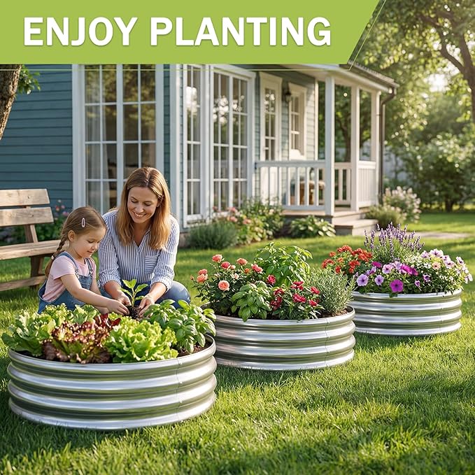 AHEONLAR 3Pack 2x2x1 ft Round Galvanized Raised Garden Bed Kit Round Metal Flower Box Large Planter Raised Beds Outdoor Garden for PlantingFruitHerb-Sliver