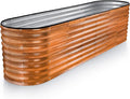 Plant &amp Plot Galvanized Raised Garden Beds Outdoor // 8×2×2 ft Planter Raised Beds for Gardening Vegetables Flowers (Dark Wood Grain) // Large Metal Garden Box // Patented Tool-Free Design