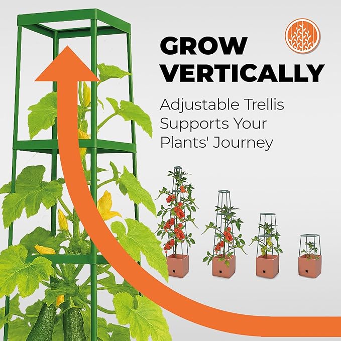 Bio Green Maxitom - 1.5 m Trellis for Climbing Plants - Plant Support for Climbing Plants Vines Vegetables Tomatoes - Garden Trellis - Planter Box with Trellis - 2 Pack Plant Towers - Terracotta