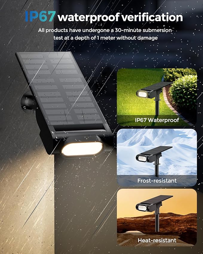 RGB Christmas Solar Spot Lights Outdoor 12 RGB Color Modes Landscape Light Waterproof IP67 with Remote Control 2-in-1 Color Changing RGB/Cool/Warm White for Yard Garden Christmas 4 Pack
