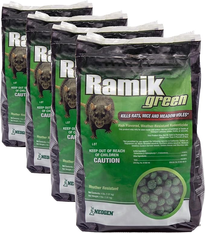 Neogen Ramik Green Fish Flavored Weather Resistant Rodenticide Nuggets4 lb Bag (00615)(Pack of 4)