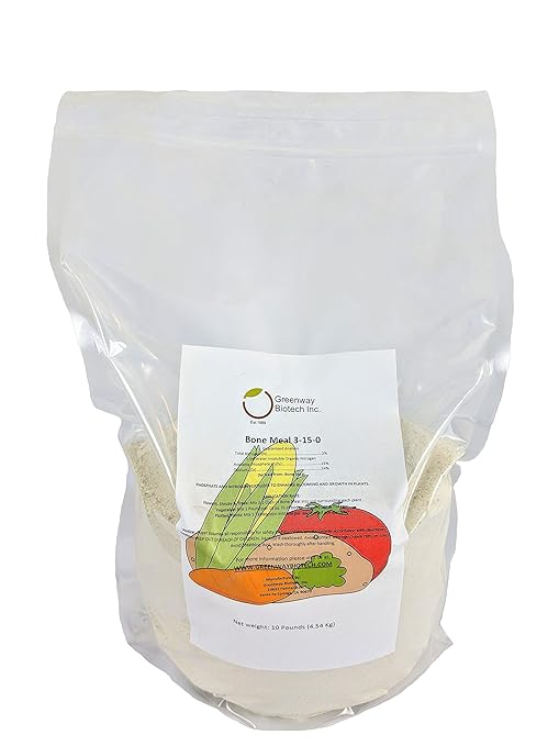 Greenway Biotech Inc. Bone Meal Fertilizer 3-15-0 Plus 24% Calcium for Plant’s Strong Root Development- Plant Food Source of Nitrogen and Phosphorus for Gardening Flowering Plants - (10 Pounds)